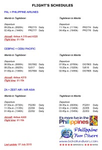 Flight schedules Philippine Fun Divers Alona Beach Panglao Bohol Philippines